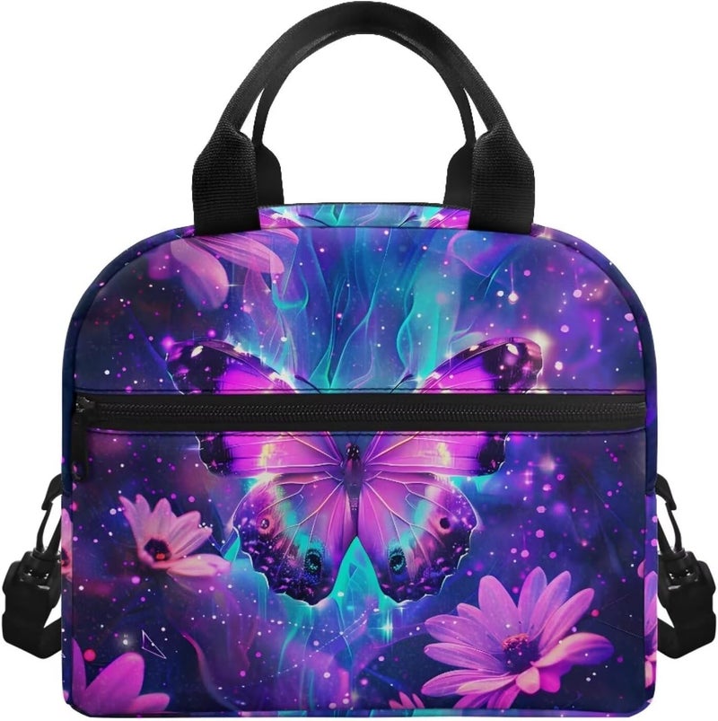 Yuosegray Butterfly Lunch Box for Girls 4-6 Purple Preppy Lunch Box for Kids 6-8 Preschool Meal Bag Boys 8-10 Kindergarten Toddler Children Elementary School Adjustable Shoulder Strap Portable - Image 1